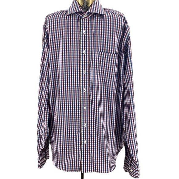 Bugatchi Long Sleeved Cotton Dress Shirt Multi Colored Checks Men's Size XL/XXL‎ - Picture 1 of 14